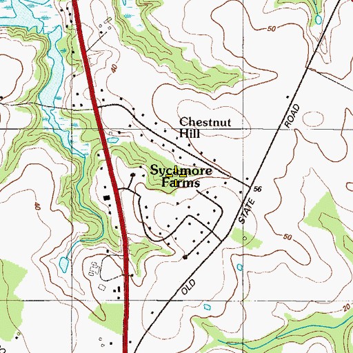 Topographic Map of Sycamore Farms, DE