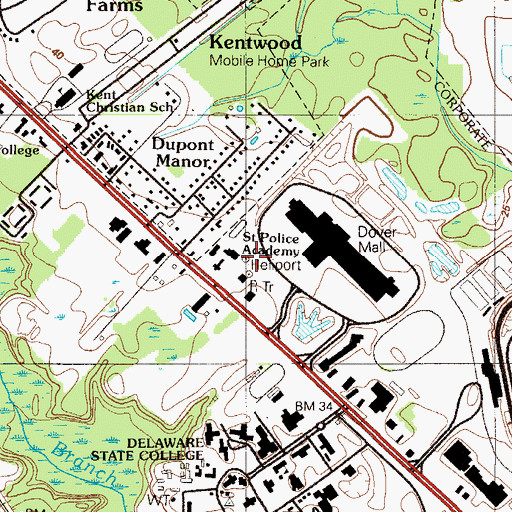 Topographic Map of Delaware State Police Academy, DE