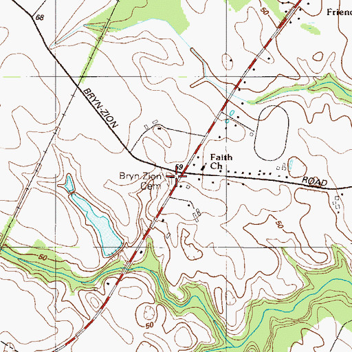 Topographic Map of Bryn Zion Cemetery, DE