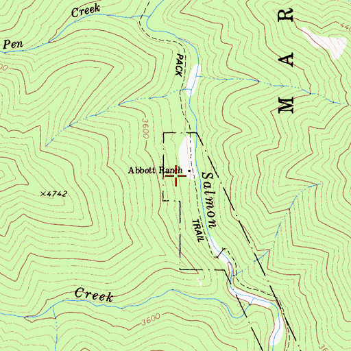 Topographic Map of Abbott Ranch, CA