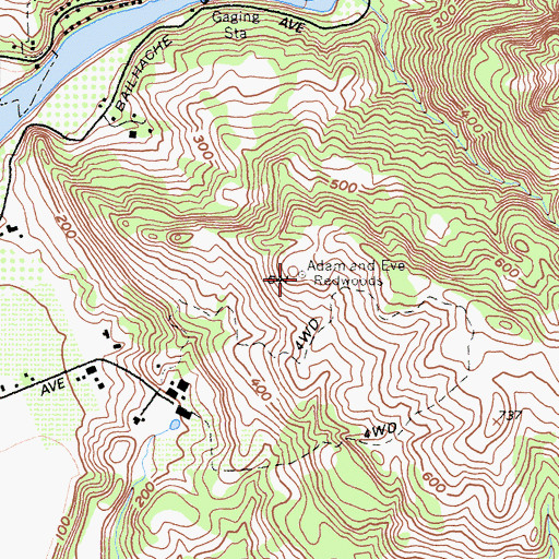 Topographic Map of Adam and Eve Redwoods, CA