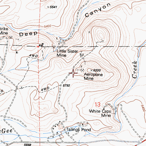 Topographic Map of Aeroplane Mine, CA
