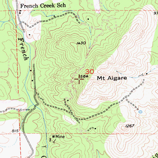 Topographic Map of Mount Aigare, CA