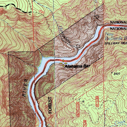 Topographic Map of Alabama Bar, CA