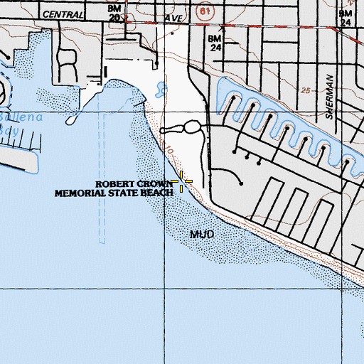 Topographic Map of Robert Crown Beach, CA
