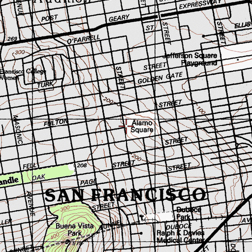 Topographic Map of Alamo Square, CA