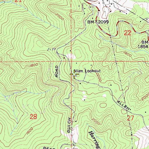 Topographic Map of Allen Lookout, CA