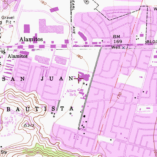 Topographic Map of Allen at Steinbeck Elementary School, CA
