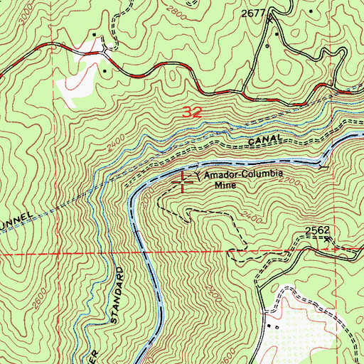 Topographic Map of Amador Columbia Mine, CA