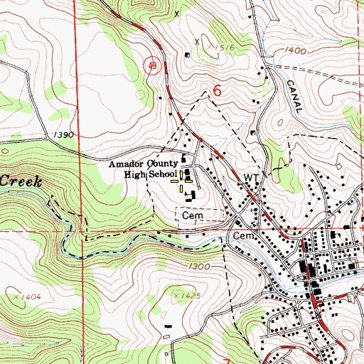 Topographic Map of Amador High School, CA