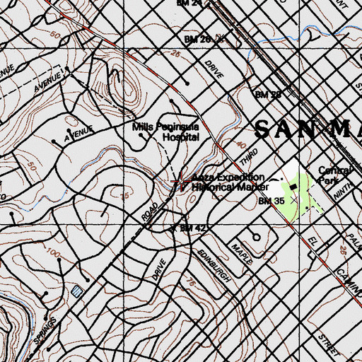 Topographic Map of Anza Expedition Historical Marker, CA