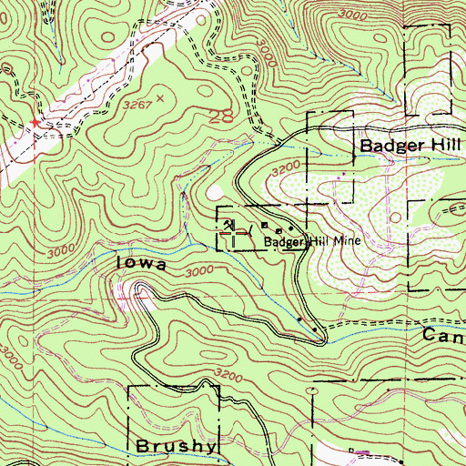 Topographic Map of Badger Hill Mine, CA