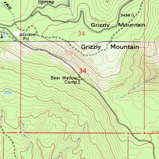 Topographic Map of Bear Wallow Camp, CA
