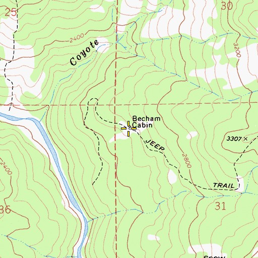 Topographic Map of Becham Cabin, CA