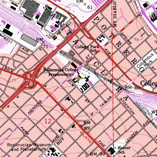 Topographic Map of Bellarmine College Preparatory School, CA