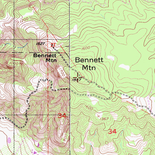 Topographic Map of Bennett Mountain, CA