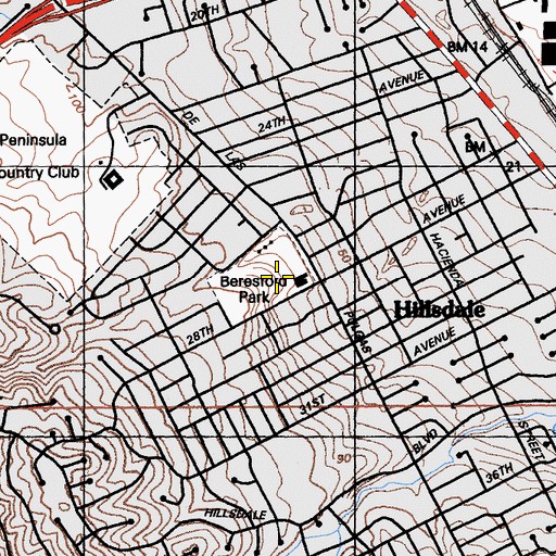 Topographic Map of Beresford Park, CA