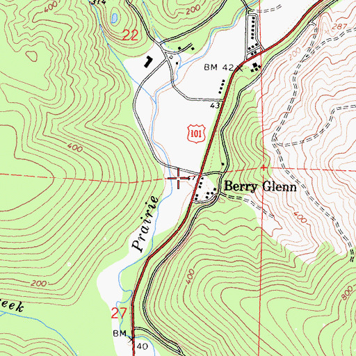 Topographic Map of Berry Glenn, CA