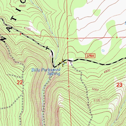 Topographic Map of Billy Packwood Spring, CA