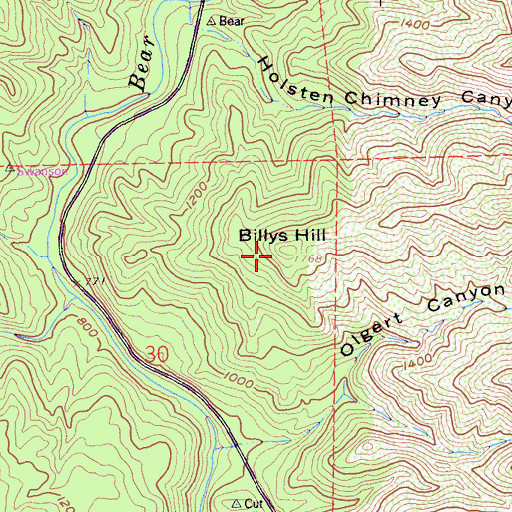 Topographic Map of Billys Hill, CA