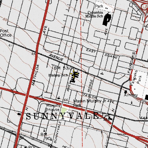 Topographic Map of Bishop Elementary School, CA
