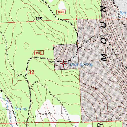 Topographic Map of Blue Spring, CA