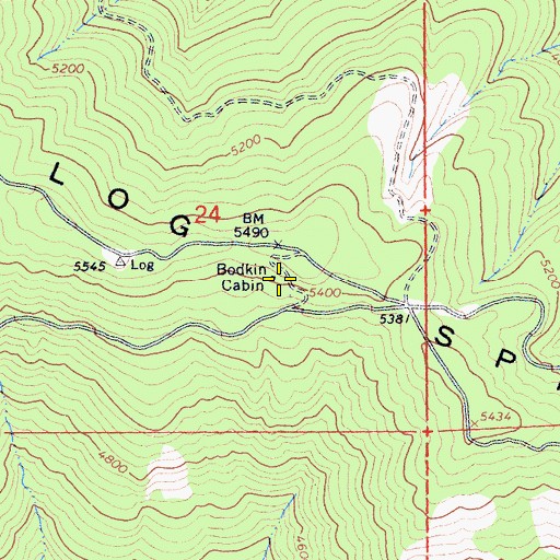 Topographic Map of Bodkin Cabin, CA