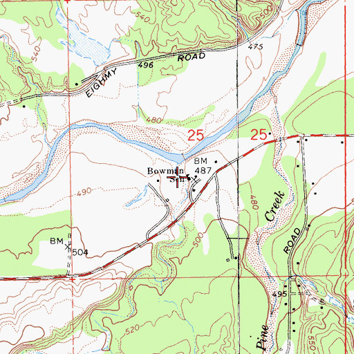 Topographic Map of Bowman School, CA