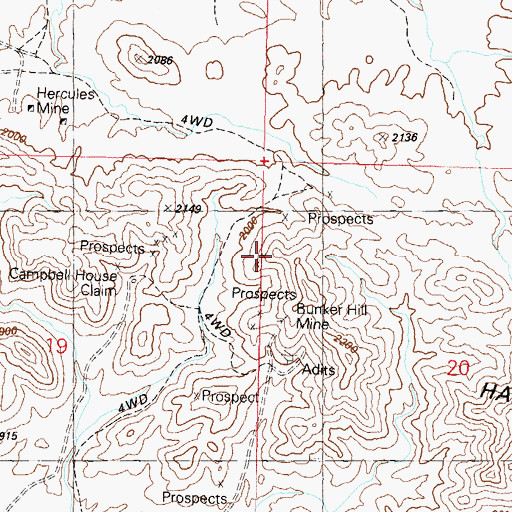 Topographic Map of Bunker Hill Mine, AZ