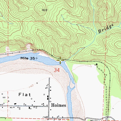 Topographic Map of Bridge Creek, CA