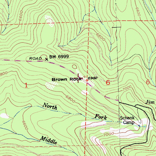 Topographic Map of Brown Rock, CA