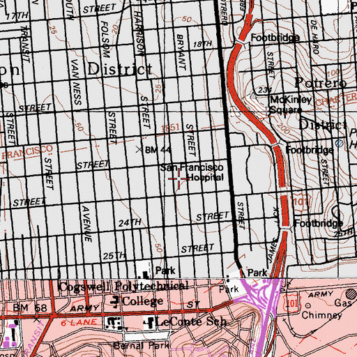 Topographic Map of Bryant Elementary School, CA