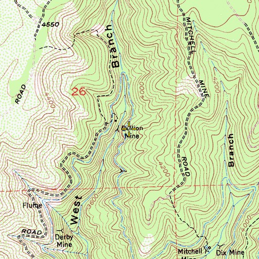 Topographic Map of Bullion Mine, CA