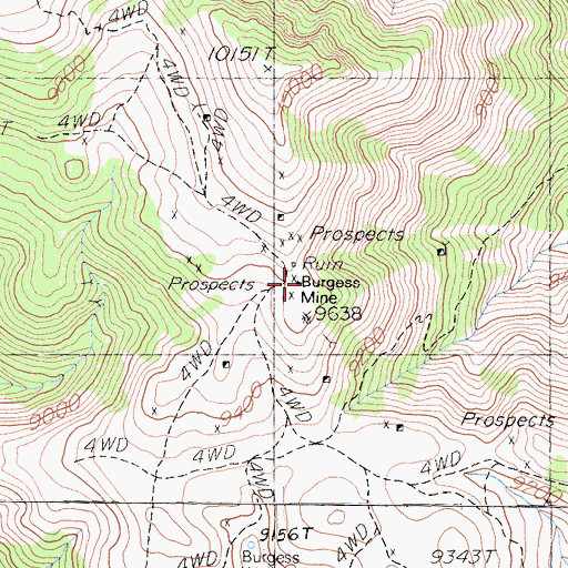 Topographic Map of Burgess Mine, CA
