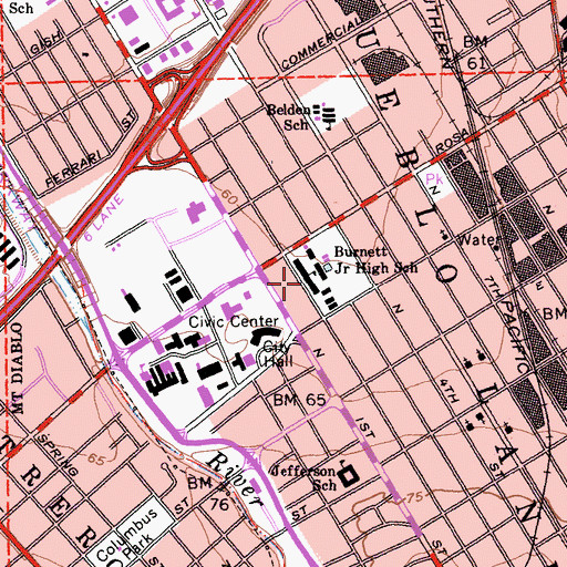 Topographic Map of Peter Burnett Middle School, CA
