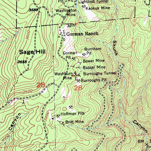 Topographic Map of Burroughs Tunnel, CA