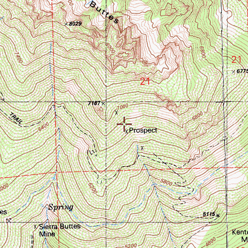 Topographic Map of Buttes Saddle Mine, CA