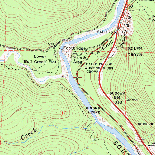 Topographic Map of California Federation of Womens Clubs Grove, CA