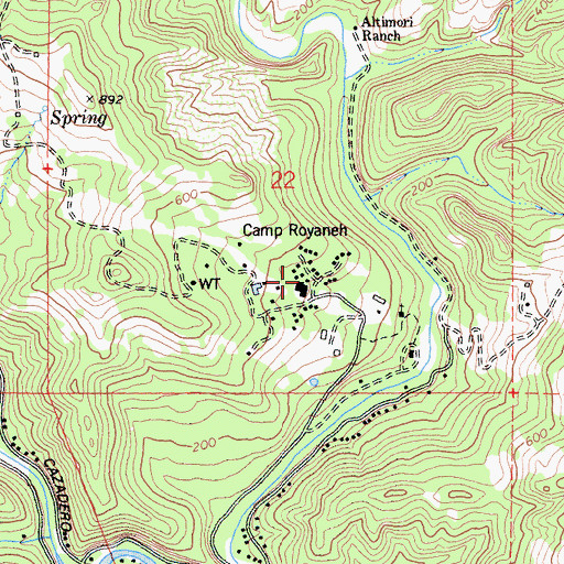 Topographic Map of Camp Royaneh, CA