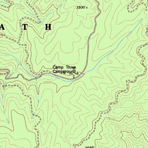 Topographic Map of Camp Three Campground, CA