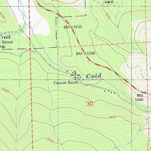 Topographic Map of Canyon Ranch, CA
