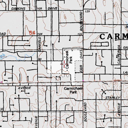 Topographic Map of Carmichael Park, CA