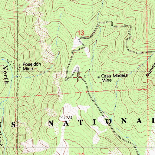 Topographic Map of Casa Madera Mine, CA