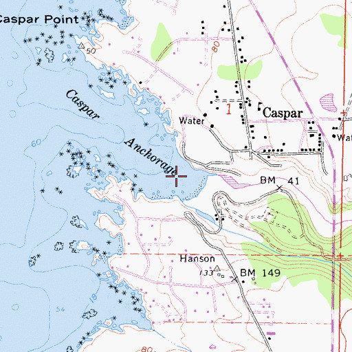 Topographic Map of Caspar Creek, CA