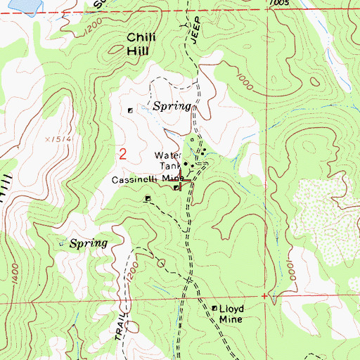 Topographic Map of Cassinelli Mine, CA