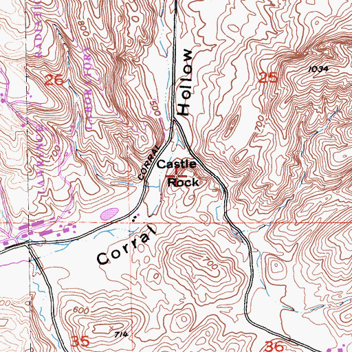 Topographic Map of Castle Rock, CA