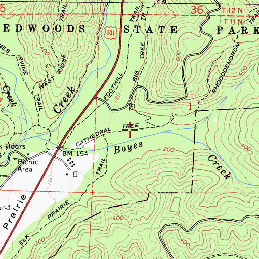 Topographic Map of Cathedral Tree Trail, CA
