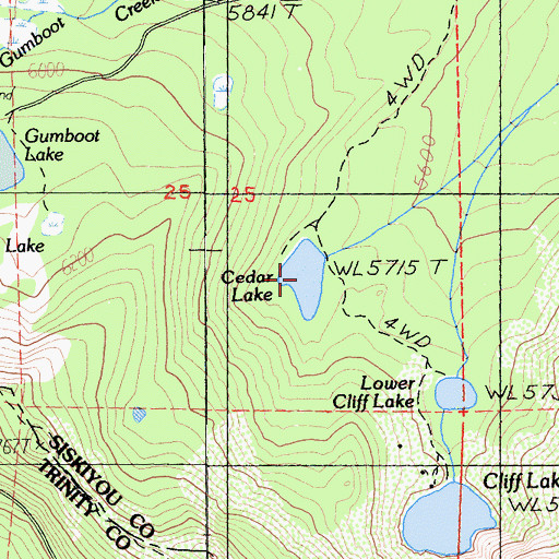 Topographic Map of Cedar Lake, CA