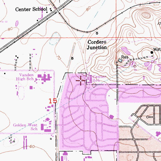 Topographic Map of Center Elementary School, CA