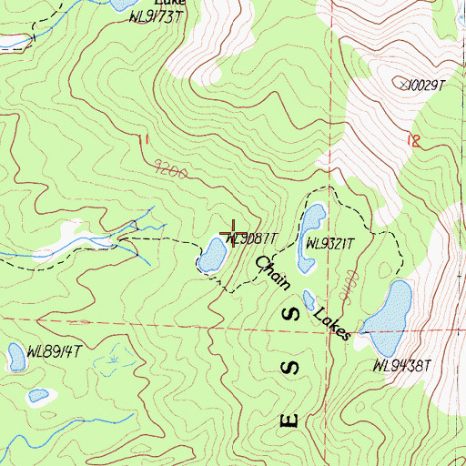Topographic Map of Chain Lakes, CA